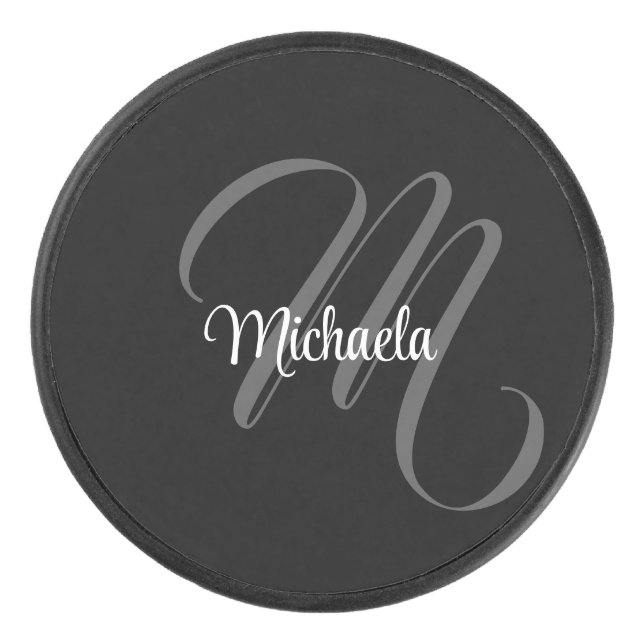 Minimalistic modern monogram initial name hockey puck (Front)