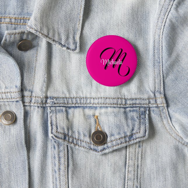 Minimalistic modern monogram initial name hot pink 6 cm round badge (In Situ)