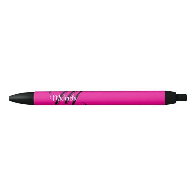 Minimalistic modern monogram initial name hot pink black ink pen (Front)