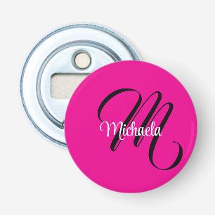 Minimalistic modern monogram initial name hot pink bottle opener