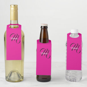 Minimalistic modern monogram initial name hot pink bottle tag