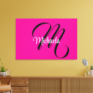 Minimalistic modern monogram initial name hot pink canvas print