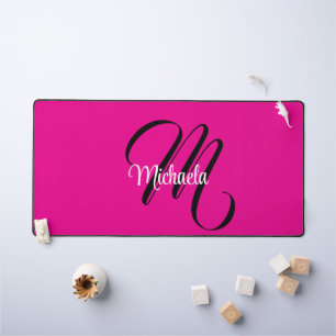 Minimalistic modern monogram initial name hot pink desk mat