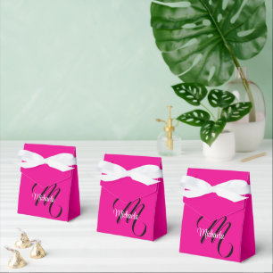 Minimalistic modern monogram initial name hot pink favour box