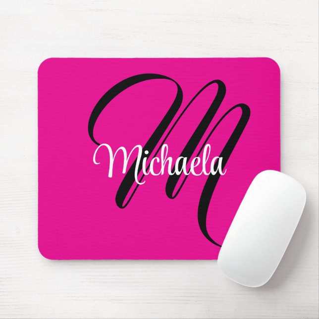 Minimalistic modern monogram initial name hot pink mouse pad (With Mouse)