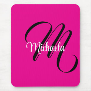 Minimalistic modern monogram initial name hot pink mouse pad