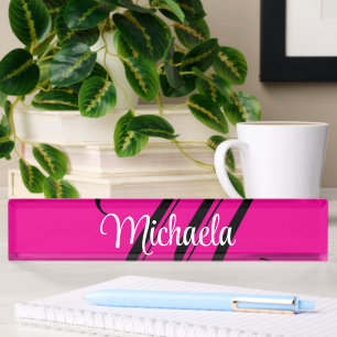 Minimalistic modern monogram initial name hot pink nameplate