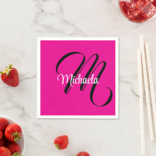 Minimalistic modern monogram initial name hot pink napkin