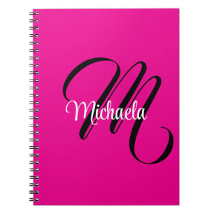 Minimalistic modern monogram initial name hot pink notebook
