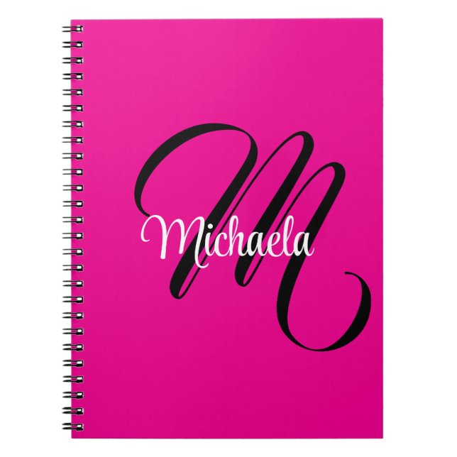 Minimalistic modern monogram initial name hot pink notebook (Front)