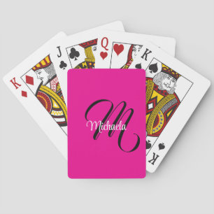 Minimalistic modern monogram initial name hot pink playing cards