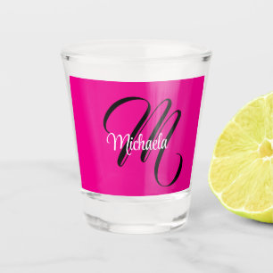Minimalistic modern monogram initial name hot pink shot glass