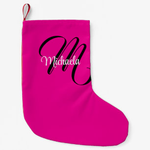 Minimalistic modern monogram initial name hot pink small christmas stocking