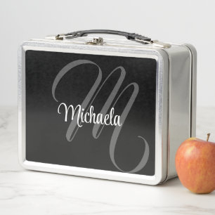 Minimalistic modern monogram initial name metal lu lunch box