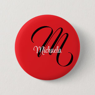 Minimalistic modern monogram initial name red 6 cm round badge