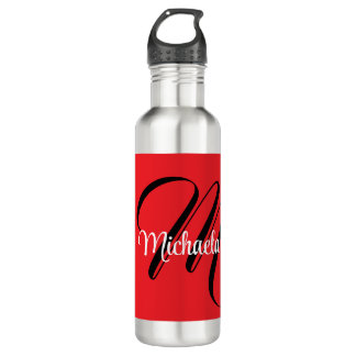 Minimalistic modern monogram initial name red 710 ml water bottle