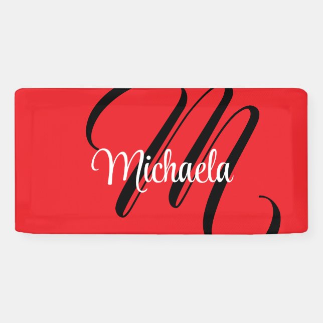 Minimalistic modern monogram initial name red banner (Horizontal)
