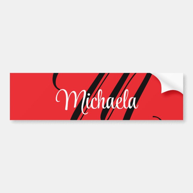Minimalistic modern monogram initial name red bumper sticker (Front)