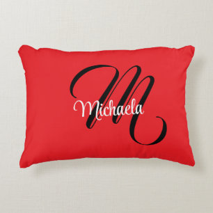 Minimalistic modern monogram initial name red decorative cushion