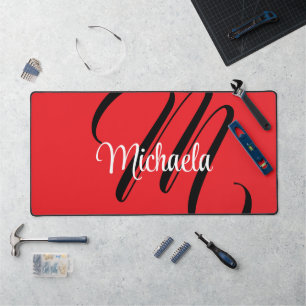 Minimalistic modern monogram initial name red desk mat