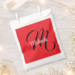 Minimalistic modern monogram initial name red favour bag