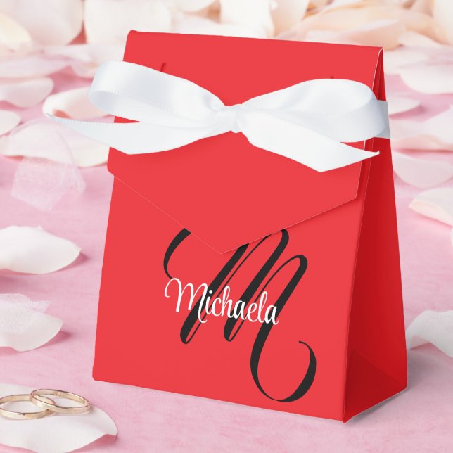 Minimalistic modern monogram initial name red favour box (Wedding)