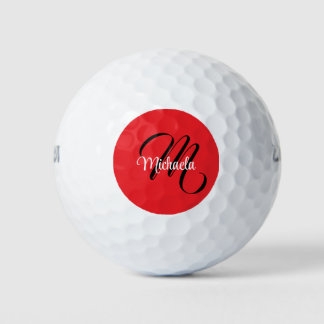 Minimalistic modern monogram initial name red golf balls