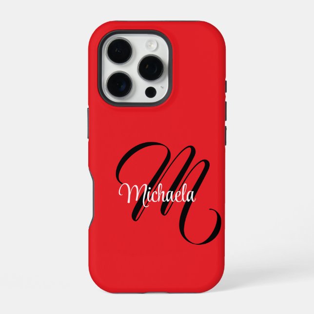 Minimalistic modern monogram initial name red iPhone case (Back)