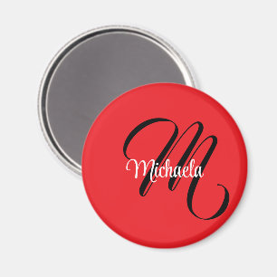 Minimalistic modern monogram initial name red magnet
