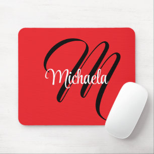Minimalistic modern monogram initial name red mouse pad