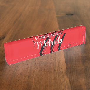 Minimalistic modern monogram initial name red nameplate