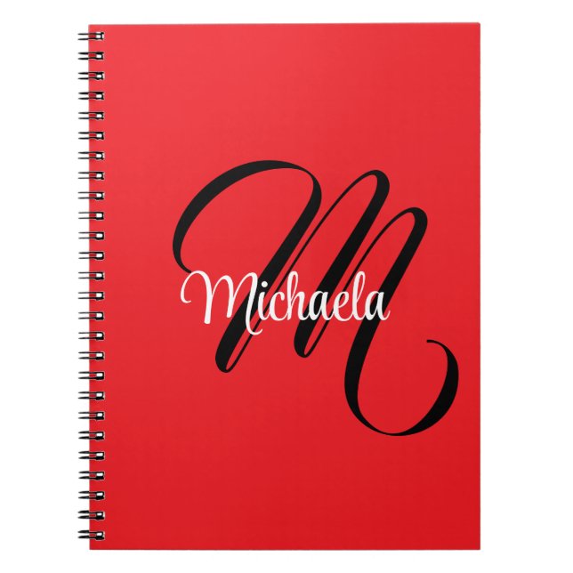 Minimalistic modern monogram initial name red notebook (Front)