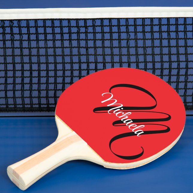 Minimalistic modern monogram initial name red ping pong paddle (Insitu)