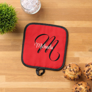 Minimalistic modern monogram initial name red pot holder