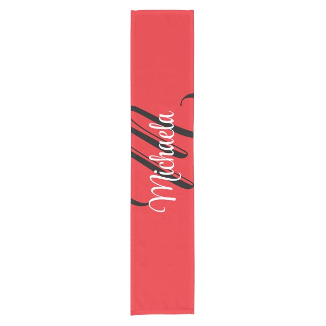 Minimalistic modern monogram initial name red short table runner (Front)