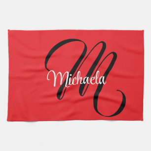 Minimalistic modern monogram initial name red tea towel