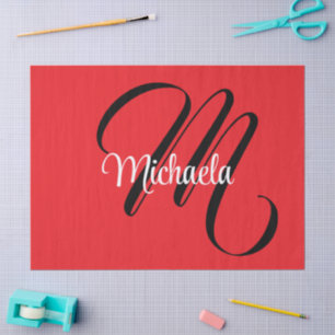 Minimalistic modern monogram initial name red tissue paper