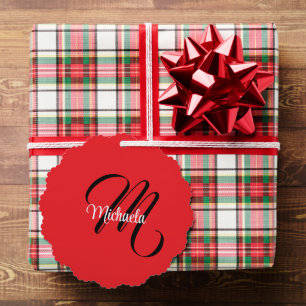 Minimalistic modern monogram initial name red tree decoration card