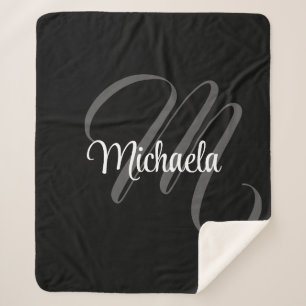 Minimalistic modern monogram initial name sherpa blanket