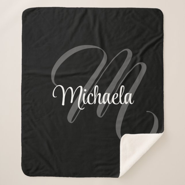 Minimalistic modern monogram initial name sherpa blanket (Front)