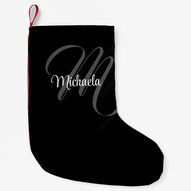 Minimalistic modern monogram initial name small christmas stocking (Front)