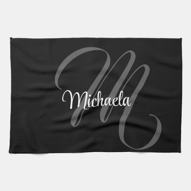 Minimalistic modern monogram initial name tea towel (Horizontal)