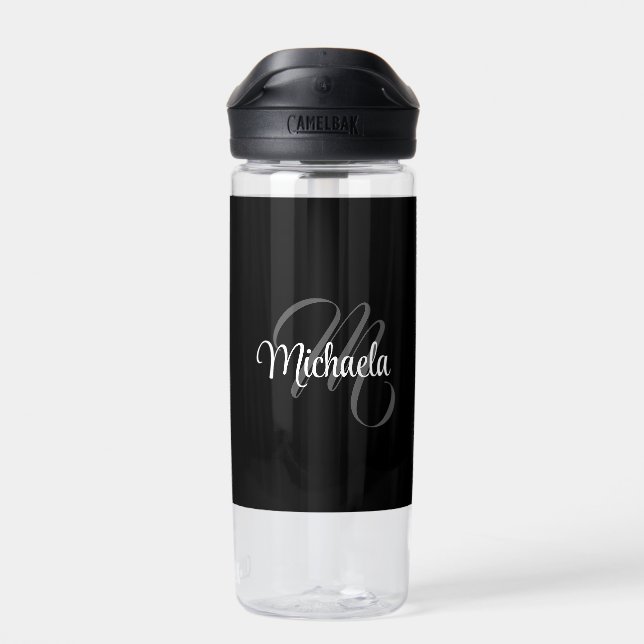 Minimalistic modern monogram initial name water bottle (Back)