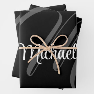 Minimalistic modern monogram initial name wrapping paper sheet