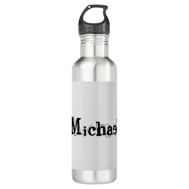 Minimalistic modern monogram name black grey 710 ml water bottle (Front)