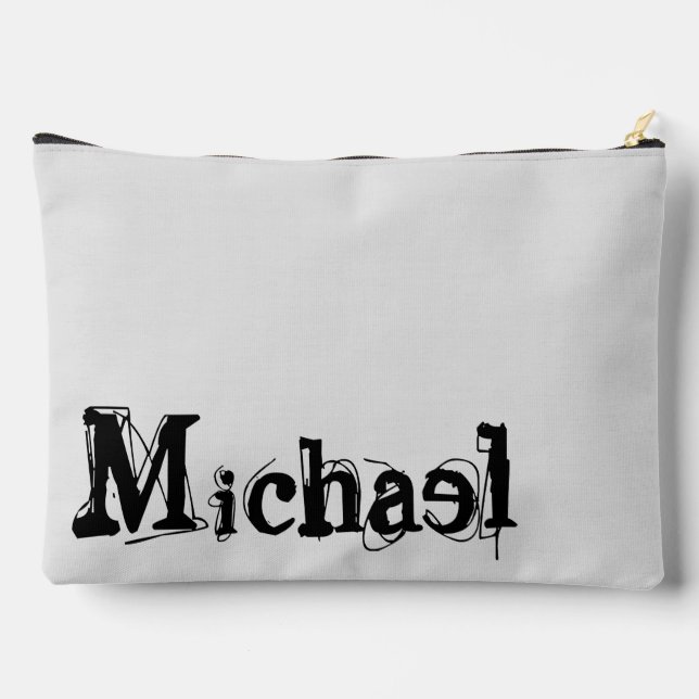 Minimalistic modern monogram name black grey accessory pouch (Back)