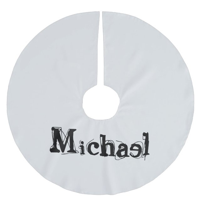 Minimalistic modern monogram name black grey brushed polyester tree skirt (Front)