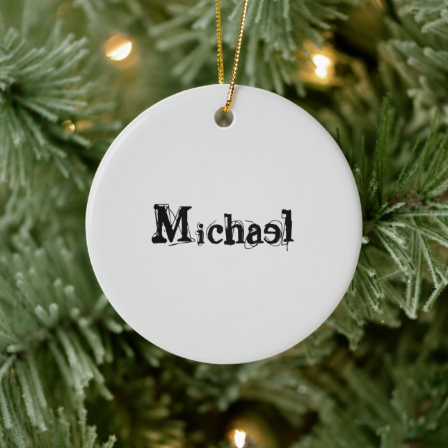 Minimalistic modern monogram name black grey ceramic ornament (Tree)