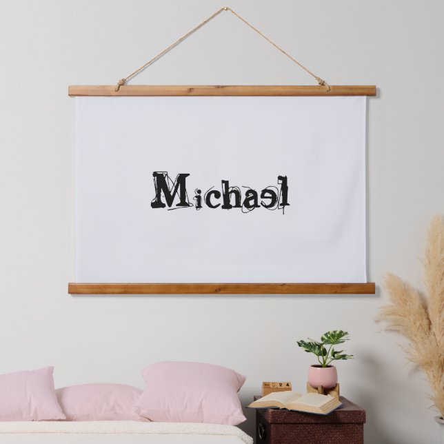 Minimalistic modern monogram name black grey hanging tapestry (Bedroom)