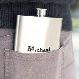 Minimalistic modern monogram name black grey hip flask